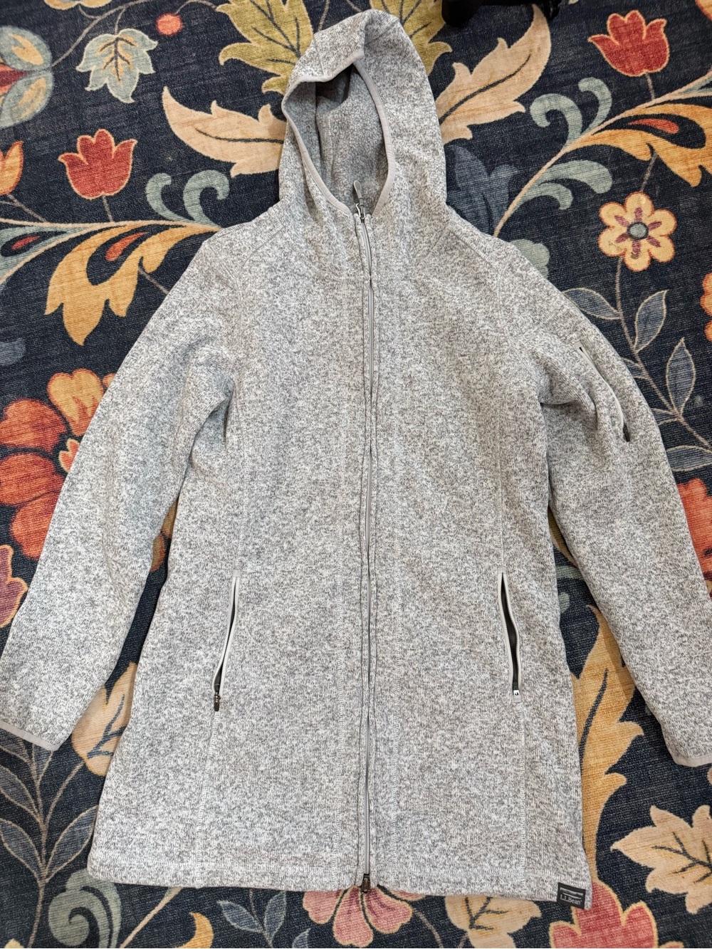 Women's Light Gray Fleece Hooded Zip-Front sweater